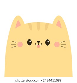 Orange cat face silhouette icon. Cute cartoon kawaii baby character. Funny kitten. Pink ears, cheeks, tongue. Pet animal. Happy Valentines day love card, sticker Flat design. White background. Vector