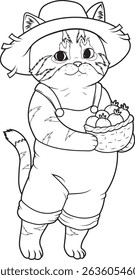 Orange Cat Farmer Tomato Animal Vector Graphic Art Illustration
