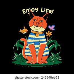 Orange Cat in Garden Vector
