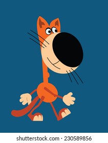 Orange cat is going to the left. This cartoon character is isolated on white background.