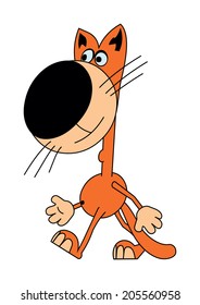 Orange cat is going to the right. 