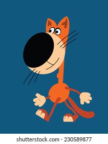 Orange cat is going to the right. This cartoon character is isolated on white background.