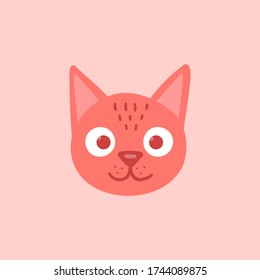 Orange cat head face oval icon with big eyes. Cute cartoon funny character. Mustache. Pet baby print collection. Happy valentines day. Scandinavian style Isolated. Vector