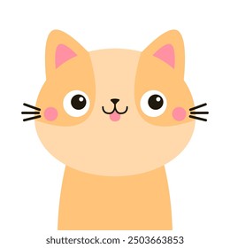 Orange cat icon. Funny face head, tongue. Cute Kawaii cartoon pet animal character. Happy emotion. Childish style. Valentines Day Love card. Sticker print. Flat design. White background. Vector