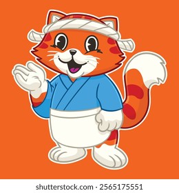 Orange Cat Japanese Chef Mascot Illustrasion