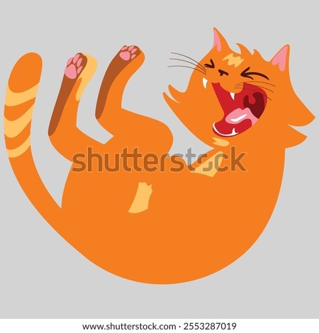 Orange cat laughing and rolling on the floor