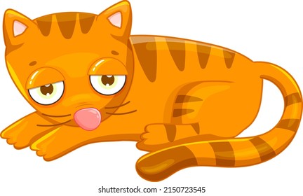 An Orange Cat Laying Down Cartoon Animal Illustration