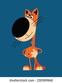 Orange cat is looking at the right. This cartoon character is isolated on white background.