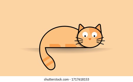 The orange cat is lying. The orange background illustration. Vector.