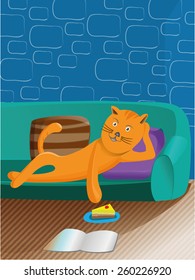 Orange cat lying on the sofa, Vector