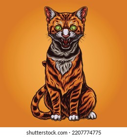 Orange Cat Meowing Vector Illustration