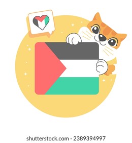 orange cat with palestina flag cartoon