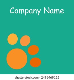 Orange cat paw print on petrol background with copy space. Vector illustration. Business card template.