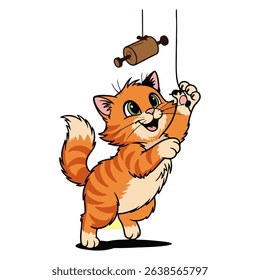 ORANGE CAT PLAYING VECTOR ILLUSTRATION