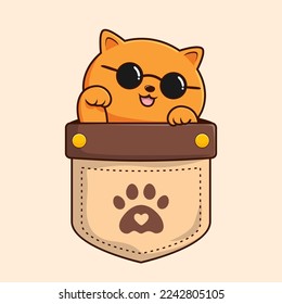 Orange Cat in Pocket Cartoon Cool with Circle Glasses - Orange Kitty Cat Vector svg