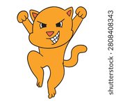 Orange Cat Praying Mantis Martial Arts Pose Cartoon Character Design