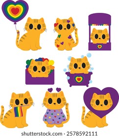 orange cat, Pride Month cat, rainbow cat illustration