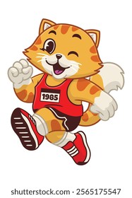 Orange Cat Runner Mascot Character