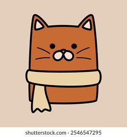 orange cat with scarf on brown  background