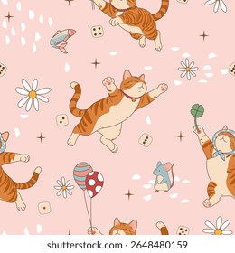 orange cat seamless pattern flat vector