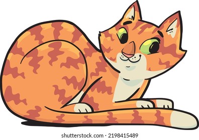 orange cat is sitting and looking towards us