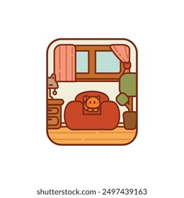 Orange Cat Sitting on a Couch Aesthetic Vector Illustration