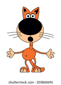 Orange cat is surprised. This cartoon character is isolated on white background.