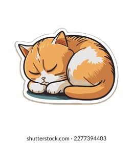 Orange Cat Taking a Nap on Its Own Arm: A Cute and Relaxed Illustration