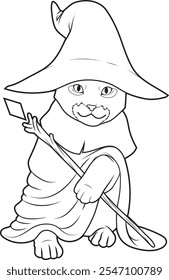 Orange cat Wizard Magic wand Animal Vector Graphic Art Illustration