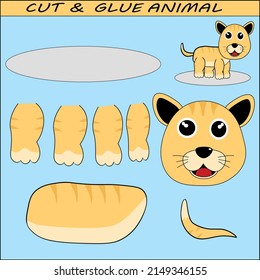orange cat,cut and glue model, children's game for education