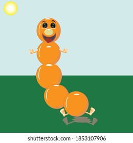 Orange caterpillar with beautiful eyes walking in the morning sun