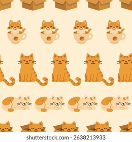 Orange Cats in Boxes Pattern