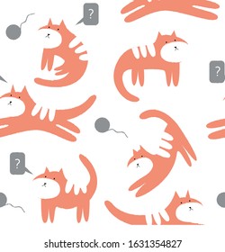 Orange cats that play a ball of wool and they have questions in their heads. This is a pattern that can be used on the background.