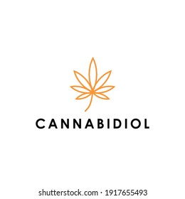 Orange CBD Cannabis Marijuana Pot Hemp Leaf With Line Art  Logo Vector Design