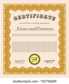 Orange Certificate of achievement. With background. Customizable, Easy to edit and change colors. Good design. 