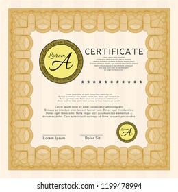 Orange Certificate of achievement. With background. Money design. Detailed. 