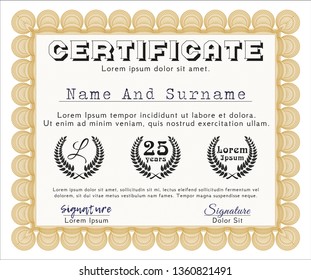 Orange Certificate of achievement. With background. Money Pattern design. Vector illustration. 