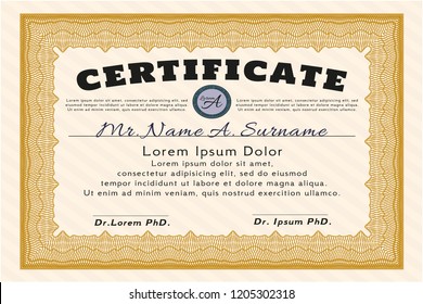 Orange Certificate of achievement. With background. Vector illustration. Sophisticated design. 