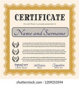 Orange Certificate of achievement. With background. Vector illustration. Sophisticated design. 