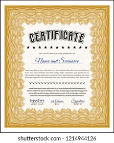 Orange Certificate of achievement. Complex background. Detailed. Money style design. 