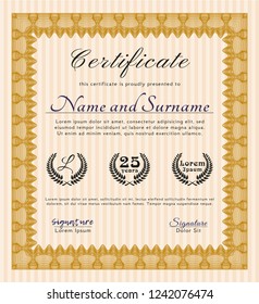 Orange Certificate of achievement. With complex background. Vector illustration. Modern design. 