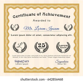 Orange Certificate of achievement. With complex background. Customizable, Easy to edit and change colors. Excellent design. 