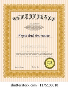 Orange Certificate of achievement. Cordial design. With guilloche pattern and background. Customizable, Easy to edit and change colors. 