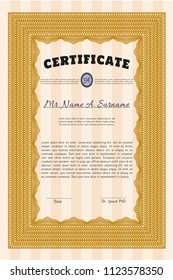 Orange Certificate of achievement. Customizable, Easy to edit and change colors. With guilloche pattern. Artistry design. 