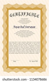 Orange Certificate of achievement. Customizable, Easy to edit and change colors. Complex background. Beauty design. 