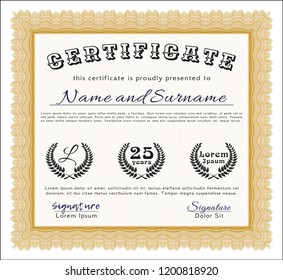 Orange Certificate of achievement. Customizable, Easy to edit and change colors. Complex background. Lovely design. 