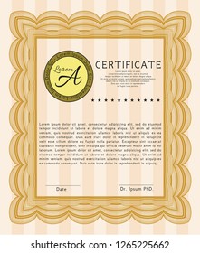 Orange Certificate of achievement. Customizable, Easy to edit and change colors. With guilloche pattern. Retro design. 