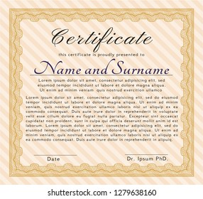 Orange Certificate of achievement. Customizable, Easy to edit and change colors. With complex linear background. Excellent design. 