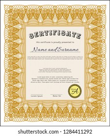 Orange Certificate of achievement. Customizable, Easy to edit and change colors. With great quality guilloche pattern. Elegant design. 