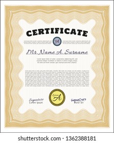 Orange Certificate of achievement. Customizable, Easy to edit and change colors. With complex linear background. Nice design. 